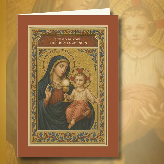 Cartes Pour Fêtes Annuelles Première communion Eucharistie Marie Jésus (Créateur téléchargé)