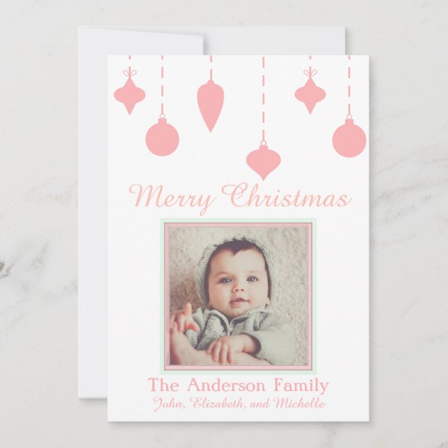 Cartes Pour Fêtes Annuelles Première fille de Noël rose vert de bébé (Devant)