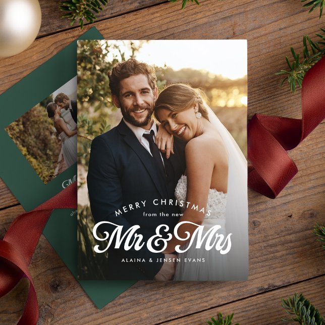 Cartes Pour Fêtes Annuelles Première mariée mariée Noël vert deux photo (Créateur téléchargé)