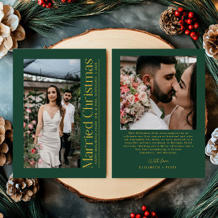 Cartes Pour Fêtes Annuelles Première Mariée Noël Photo Newlywes Green Gold