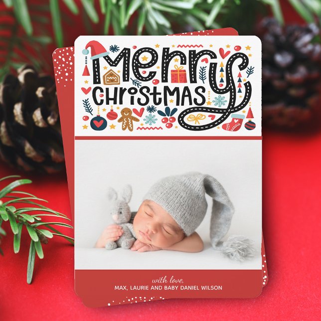 Cartes Pour Fêtes Annuelles Première MERRY CHRISTMAS Photo Annonces de naissan (Créateur téléchargé)