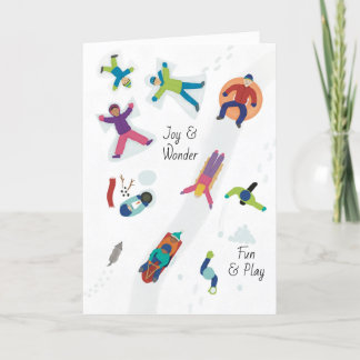 Cartes Pour Fêtes Annuelles Première neige Enfants d'hiver faisant des anges d