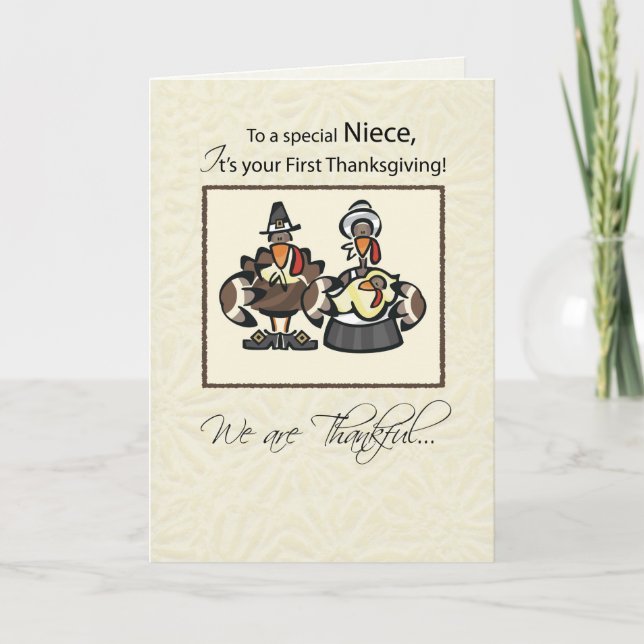 Cartes Pour Fêtes Annuelles Première nièce Thanksgiving Turquie Famille (Devant)