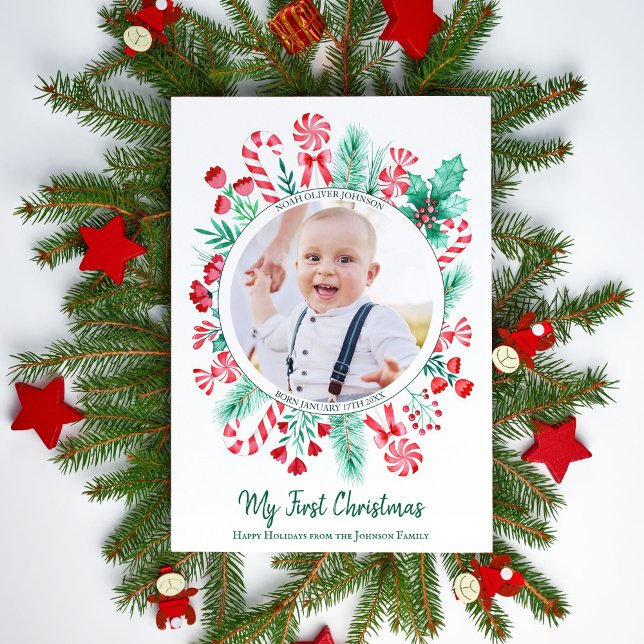 Cartes Pour Fêtes Annuelles Première Noël Baby Keepsaké Photo de Noël (First Christmas Baby Keepsake Christmas Holiday Card)