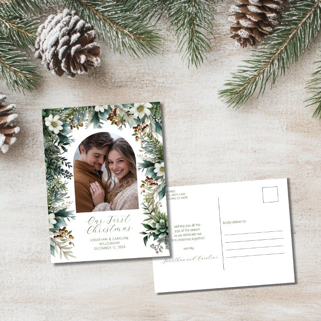 Cartes Pour Fêtes Annuelles Première Noël Elégante Arc de verdure photo (Créateur téléchargé)