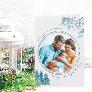 Cartes Pour Fêtes Annuelles Première Noël Forêt d'hiver Photo bébé