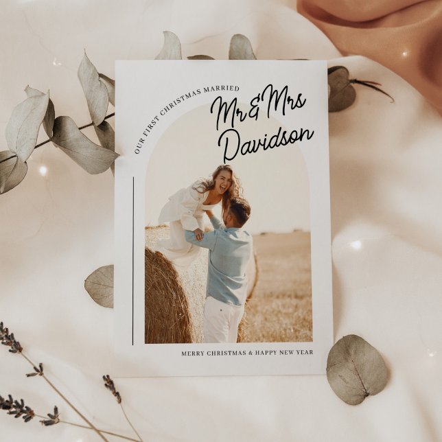 Cartes Pour Fêtes Annuelles Première Noël Marié Boho Arche Photo (Créateur téléchargé)