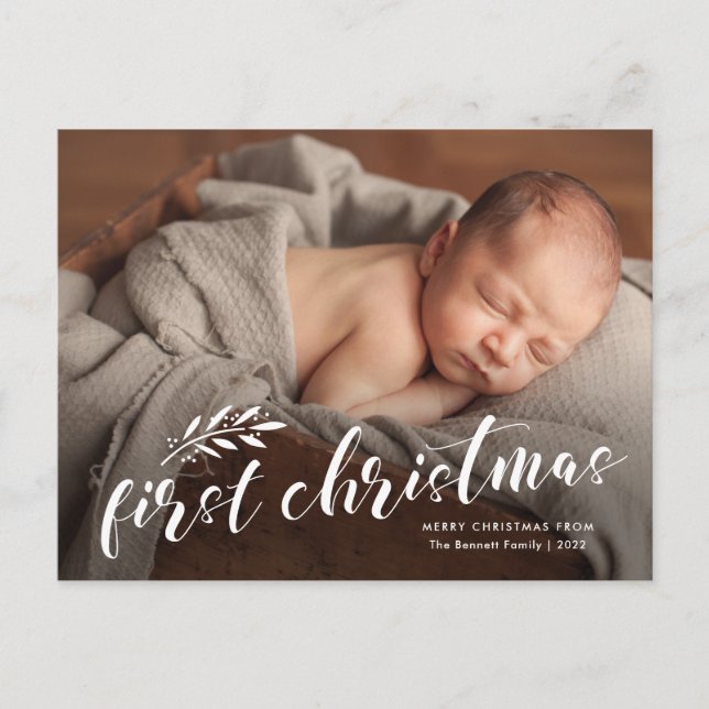 Cartes Pour Fêtes Annuelles Première photo de bébé manuscrite de Noël (Devant)