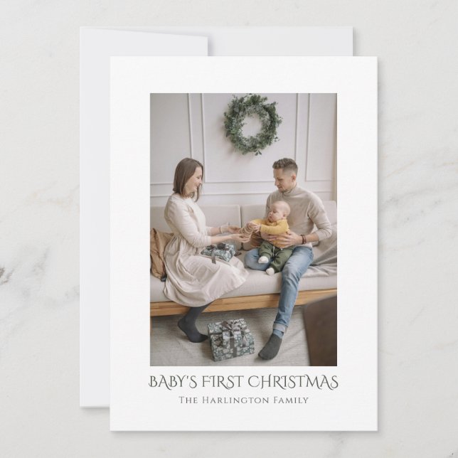 Cartes Pour Fêtes Annuelles Première photo de famille de Noël du bébé (Devant)