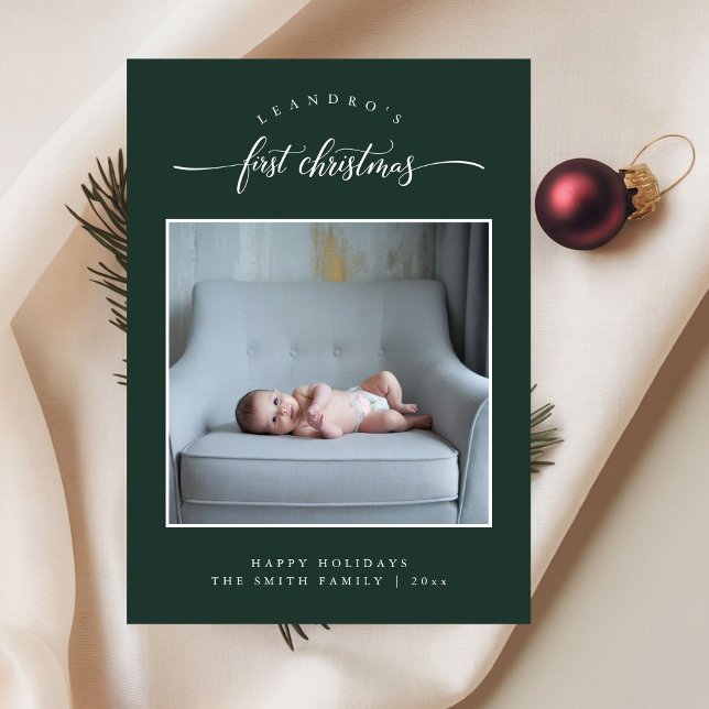 Cartes Pour Fêtes Annuelles Première photo de Noël de bébé simple Vert (Créateur téléchargé)