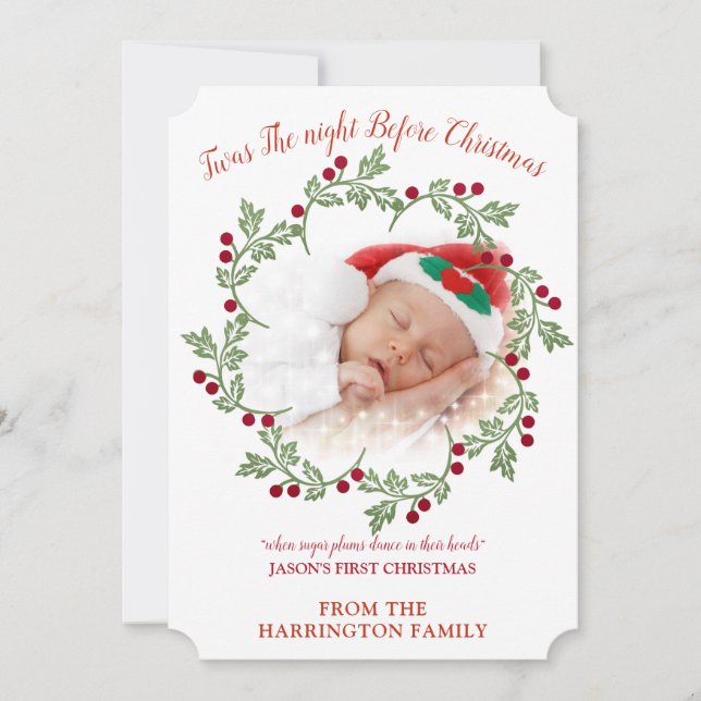 Cartes Pour Fêtes Annuelles Première photo de Noël du bébé (Devant)