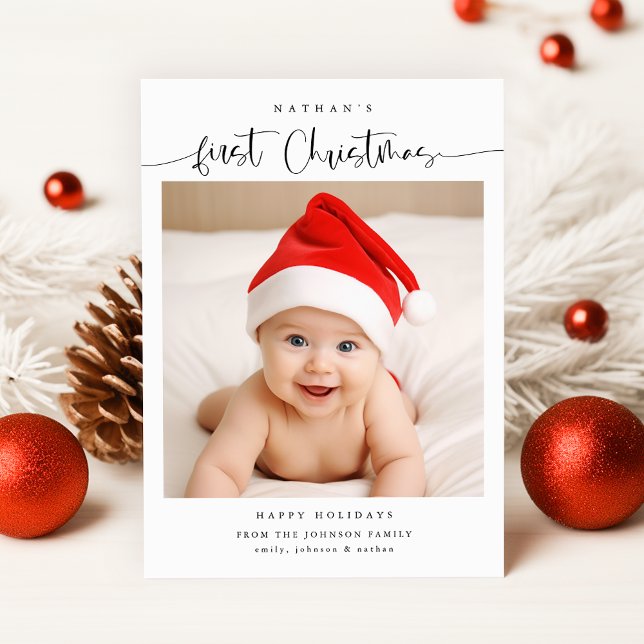 Cartes Pour Fêtes Annuelles Première photo de Noël du bébé mou moderne (Créateur téléchargé)
