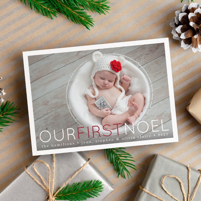 Cartes Pour Fêtes Annuelles Première photo de Noël du premier bébé de Noel | (Créateur téléchargé)