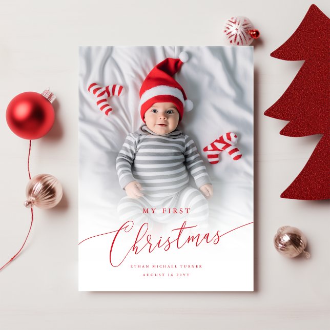 Cartes Pour Fêtes Annuelles Première photo de Noël d'un bébé élégant moderne (Créateur téléchargé)