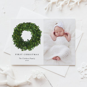 Cartes Pour Fêtes Annuelles Première photo de Noël en Boxwood peint à la main