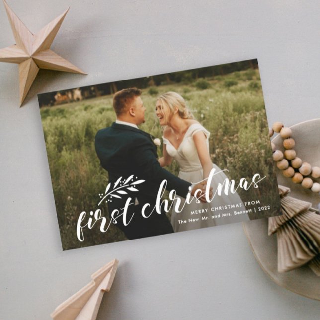 Cartes Pour Fêtes Annuelles Première photo manuscrite de Noël Mariage (Créateur téléchargé)