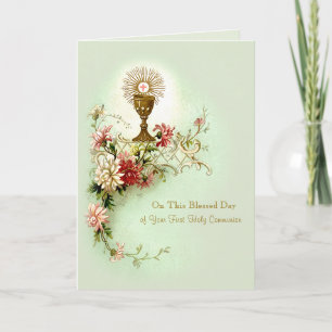 Cartes Pour Fêtes Annuelles Première Sainte Communion Calice Floral Bénédictio