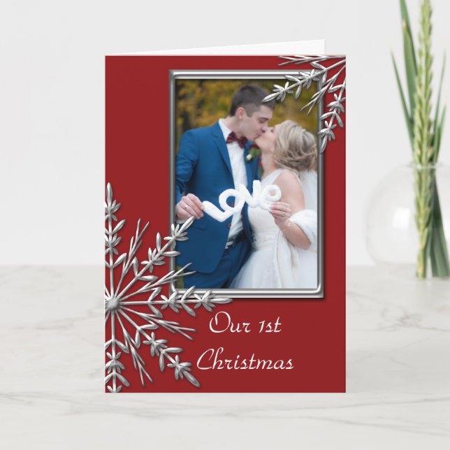 Cartes Pour Fêtes Annuelles Premiers Noël Ensemble Snowflakes sur Red Photo (Devant)