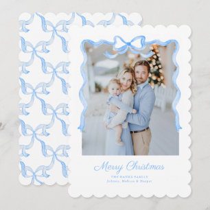 Cartes Pour Fêtes Annuelles Préparatoire Grandmillennial Nœuds Bleus Classique
