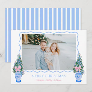 Cartes Pour Fêtes Annuelles Preppy Blue Chinoiserie Arbre de Noël Ginger Jars