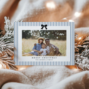 Cartes Pour Fêtes Annuelles Preppy Bow Indigo Stripe Photo