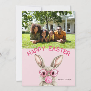 Cartes Pour Fêtes Annuelles Preppy Bubblegum Bunny Custom Family Photo Pâques