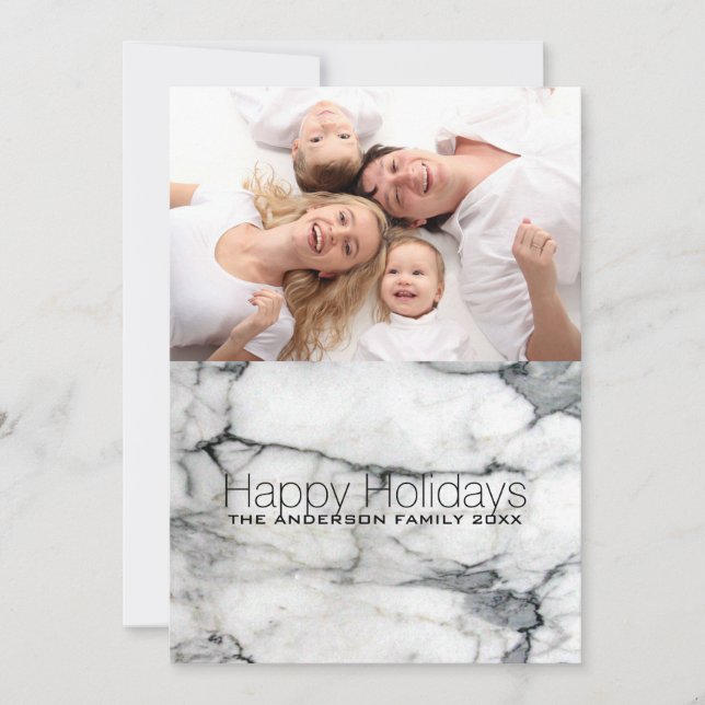 Cartes Pour Fêtes Annuelles Preppy Chic marbre blanc Happy Holidays Photo (Devant)