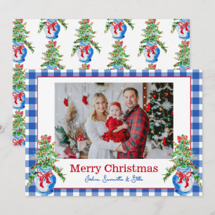 Cartes Pour Fêtes Annuelles Preppy Ginger Jar Christmas Tree Navy En vichy