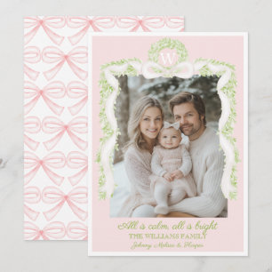 Cartes Pour Fêtes Annuelles Préppy Grandmillennial Pink Bows Ribbon Garland