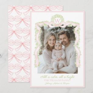 Cartes Pour Fêtes Annuelles Préppy Grandmillennial Pink Bows Ribbon Garland
