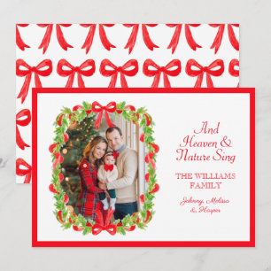 Cartes Pour Fêtes Annuelles Préppy Grandmillennial Red Bows Ribbon Garland