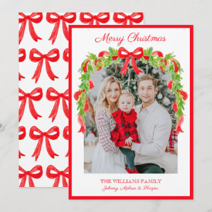 Cartes Pour Fêtes Annuelles Préppy Grandmillennial Red Bows Ribbon Garland