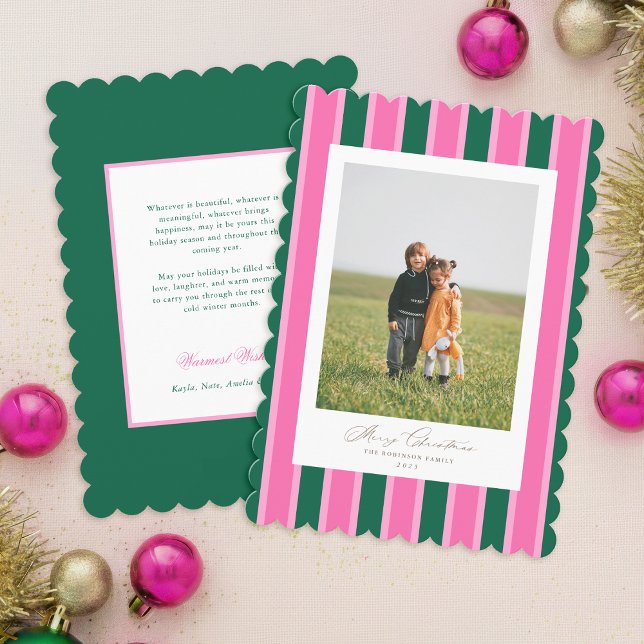 Cartes Pour Fêtes Annuelles Preppy Joy Christmas Photo Card Scalloped Holiday (Preppy Joy Christmas Holiday Photo Card
)