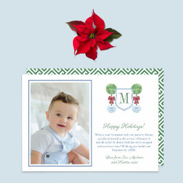 Cartes Pour Fêtes Annuelles Preppy Monogram Boxwood Joyeux Vacances Photo