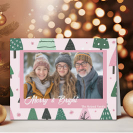 Cartes Pour Fêtes Annuelles Preppy Pink Christmas Tree photo de vacances