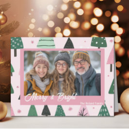 Cartes Pour Fêtes Annuelles Preppy Pink Christmas Tree photo de vacances