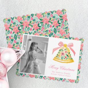 Cartes Pour Fêtes Annuelles Preppy Pink & Green Palm Beach Christmas Bell