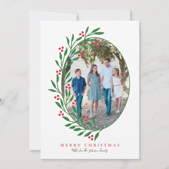 Cartes Pour Fêtes Annuelles Preppy Red Oval Noël Wreath Holiday Photo (Devant)