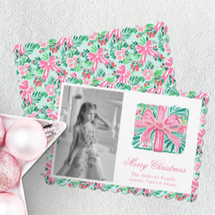 Cartes Pour Fêtes Annuelles Préppy rose et vert Palm Beach présent Noël