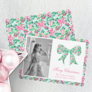 Cartes Pour Fêtes Annuelles Preppy Rose & Green Palm Beach Christmas Bow