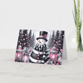 Cartes Pour Fêtes Annuelles Pretty Pink and Black Snowman Christmas