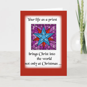 Cartes Pour Fêtes Annuelles Priest Star de Noël bleu sur Arrière - plan rouge