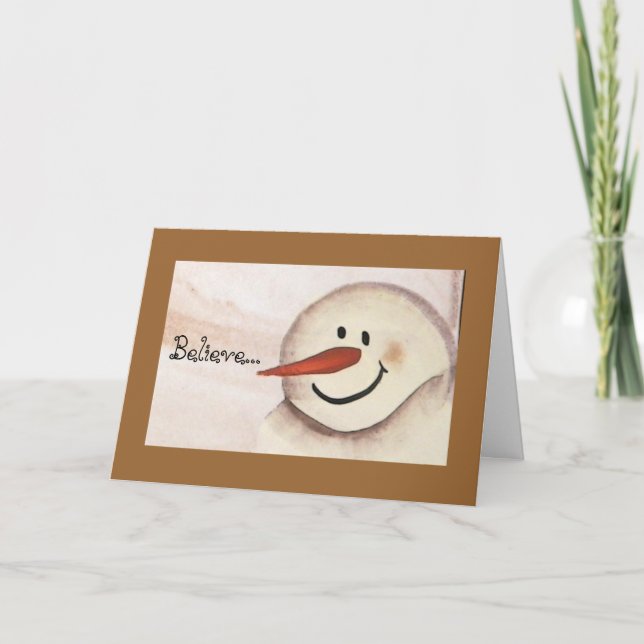 Cartes Pour Fêtes Annuelles Primitive Acrylique Peint Snowman Noël (Devant)