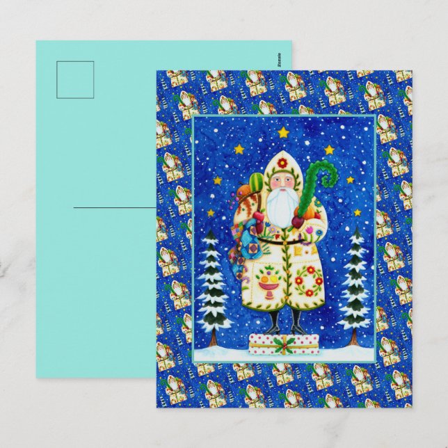 CARTES POUR FÊTES ANNUELLES PRIMITIVE FOLKART BALTIMORE QUILT PÈRE NOËL (Devant / Derrière)