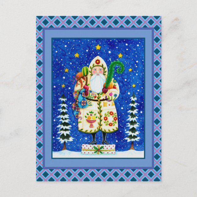 CARTES POUR FÊTES ANNUELLES PRIMITIVE FOLKART BALTIMORE QUILT PÈRE NOËL (Devant)