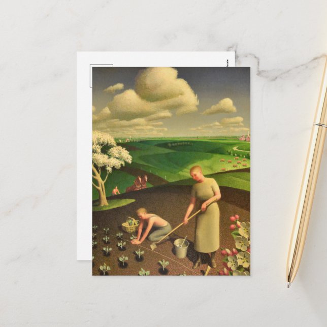 Cartes Pour Fêtes Annuelles Printemps dans le pays par Grant Wood (Devant/Arrière en situation)