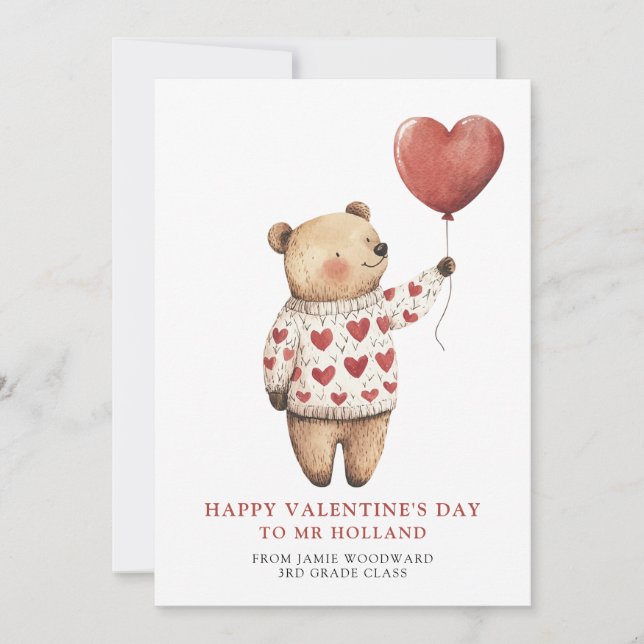 Cartes Pour Fêtes Annuelles Professeur Nounours Joyeuse Saint-Valentin    (Devant)