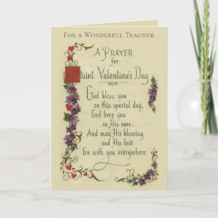 Cartes Pour Fêtes Annuelles Professeur Valentine prière religieuse Floral