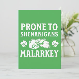 Cartes Pour Fêtes Annuelles Prone to Shenanigans and Malarkey St Patrick's Day