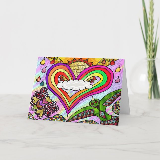 Cartes Pour Fêtes Annuelles Psychédélic Rainbow Heart (Devant)